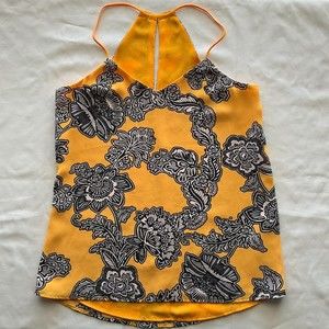 Express Barcelona Womens Cami XS Yellow Floral V-Neck Racerback Tank Top